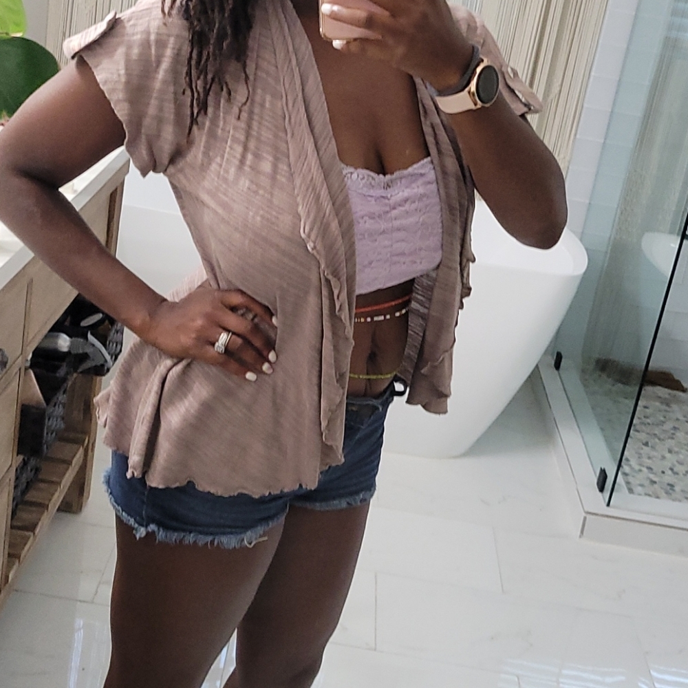 Tan short sleeve shawl